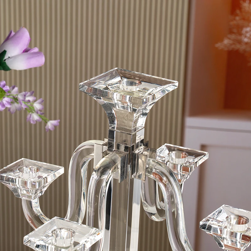 Five Arm Glass Desktop Decoration Wedding Home Crystal Candlestick