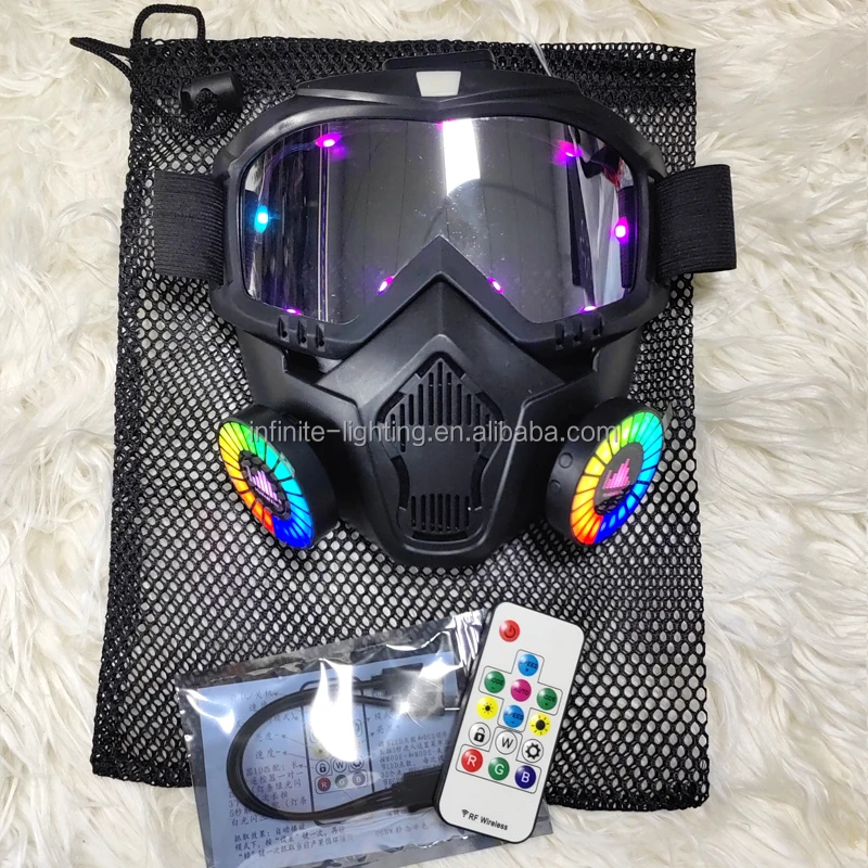 Cyberpunk Skull Mask with LED Light Gothic Cyber Mask for Men, Techwear Mask, Halloween Cosplay Costume Accessory