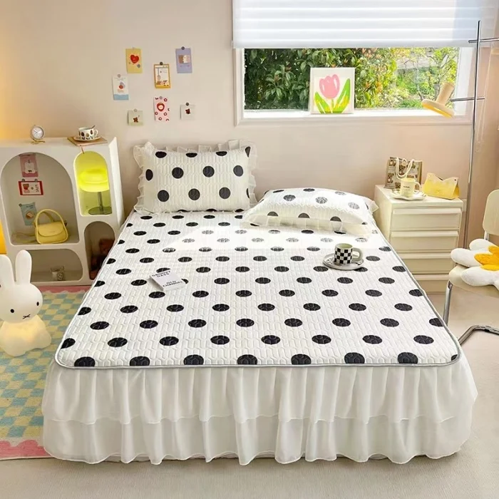 Modern Cooling Summer Dot Heart Floral Bedspread Latex Bed Skirt Plain
