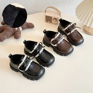 Classic Black Mary Jane School Shoes Girls Flat Black Children Shoes Durable Comfortable Uniform Footwear