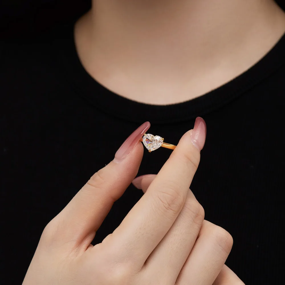 KAKODIY High Quality 18K Gold Plated Jewelry Stacking Ring Heart Shape 5a Cubic Zirconia 925 Sterling Silver Women's Ring detail 3