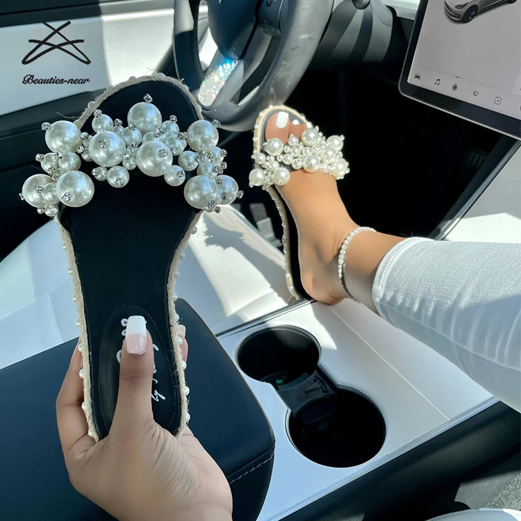 Лидер продаж 2021, женская летняя обувь на плоской подошве из ПВХ, женские шлепанцы с жемчугом, женские сандалии, Тапочки