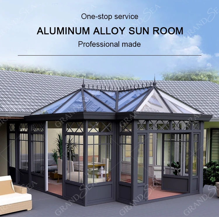 Prefabricated Winter Garden Patio Enclosure Modern Glass House Free Standing 3 4 Seasons Sun 0002