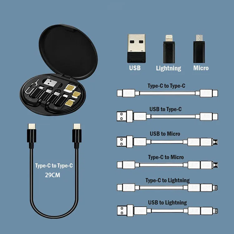 Multifunctional Mobile Phone 60w Fast Charging Data Cable 5 In 1 Usb Cable Set Storage Set Box