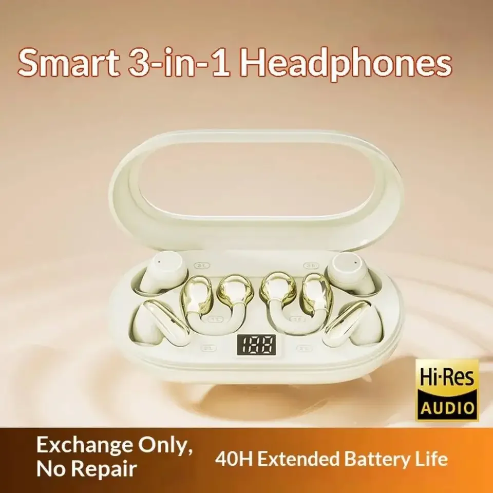 P47 3-in-1 Wireless Bluetooths Earbuds In-Ear & Ear-Clip Design LED Digital Display Long Battery Life HiFi Stereo Earphones
