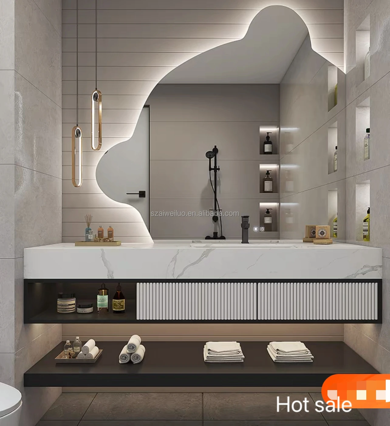 Basin Slab Modern Luxury Rock Slab Basin Plywood Vanity Cabinet