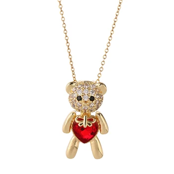 2021 new fashion gold-plated crystal zircon female jewelry Valentine's day gift bear necklace pendant