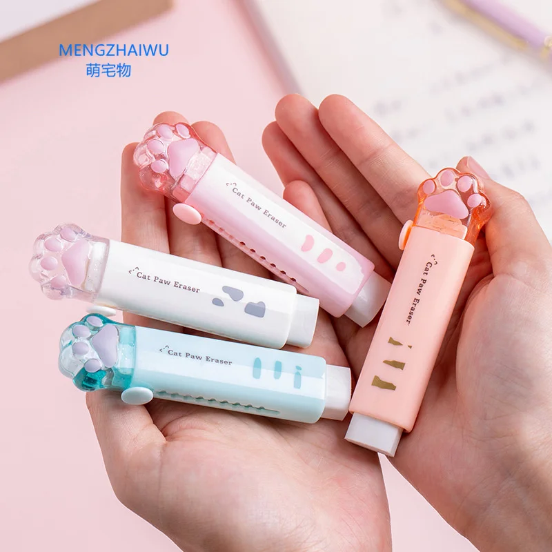 4 pièces mignon rétractable Crayon Gomme Kawaii Push Pull Gommes Dessin  Animé Style Patte