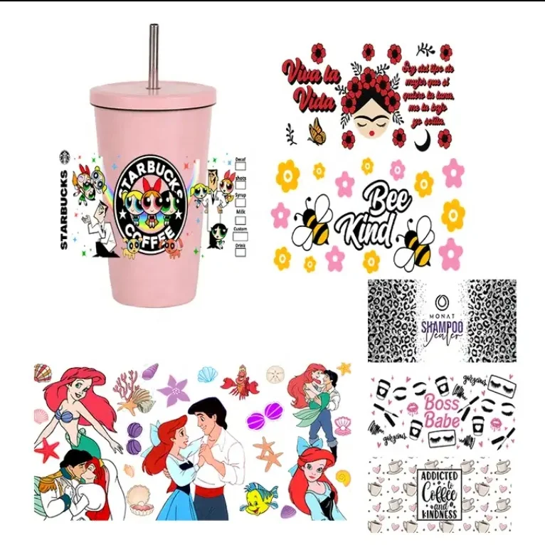 Wholesale Christmas Fashion UV DTF Cup Wrap Transfers Custom 16oz Waterproof 3D PET Transfer Decals Stickers Heat Transfer Logo
