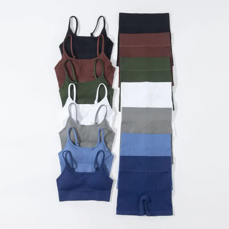Yoga Outfit Ribbed Seamless Yoga Set Wholesale Sportswear Fitness Wear Seamless Leggings And One Shoulder Sports Bra Set