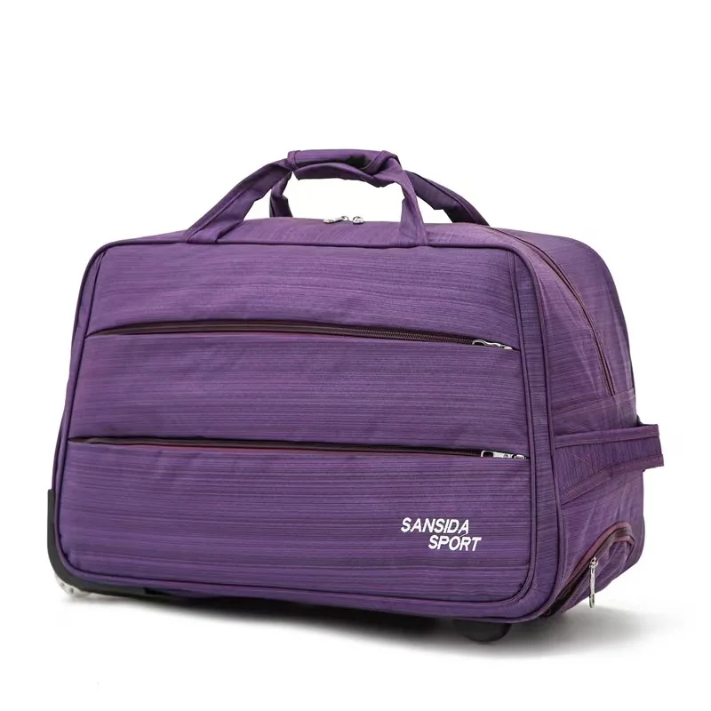24 Inch  60*30*35 cm Custom logo Camel Purple Navy Oxford Cloth Folding Trolley Travel Luggage Bag With Double Zipper Pockets