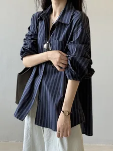 Women's Long-Sleeve Striped Cotton Shirt Casual Oversized