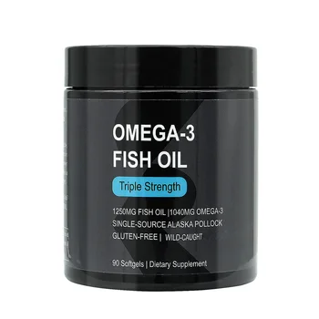 Private Label Burpless Fish Oil Supplement Triple Strength Omega 3 Fish Oil Wild Alaska Pollock - 1250 Mg