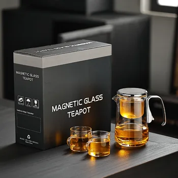 Elegant Modern Design Glass Tea Infuser Cup Teapot Magnetic Filter High-Temperature Resistant Tea-Water Separation for Home Use