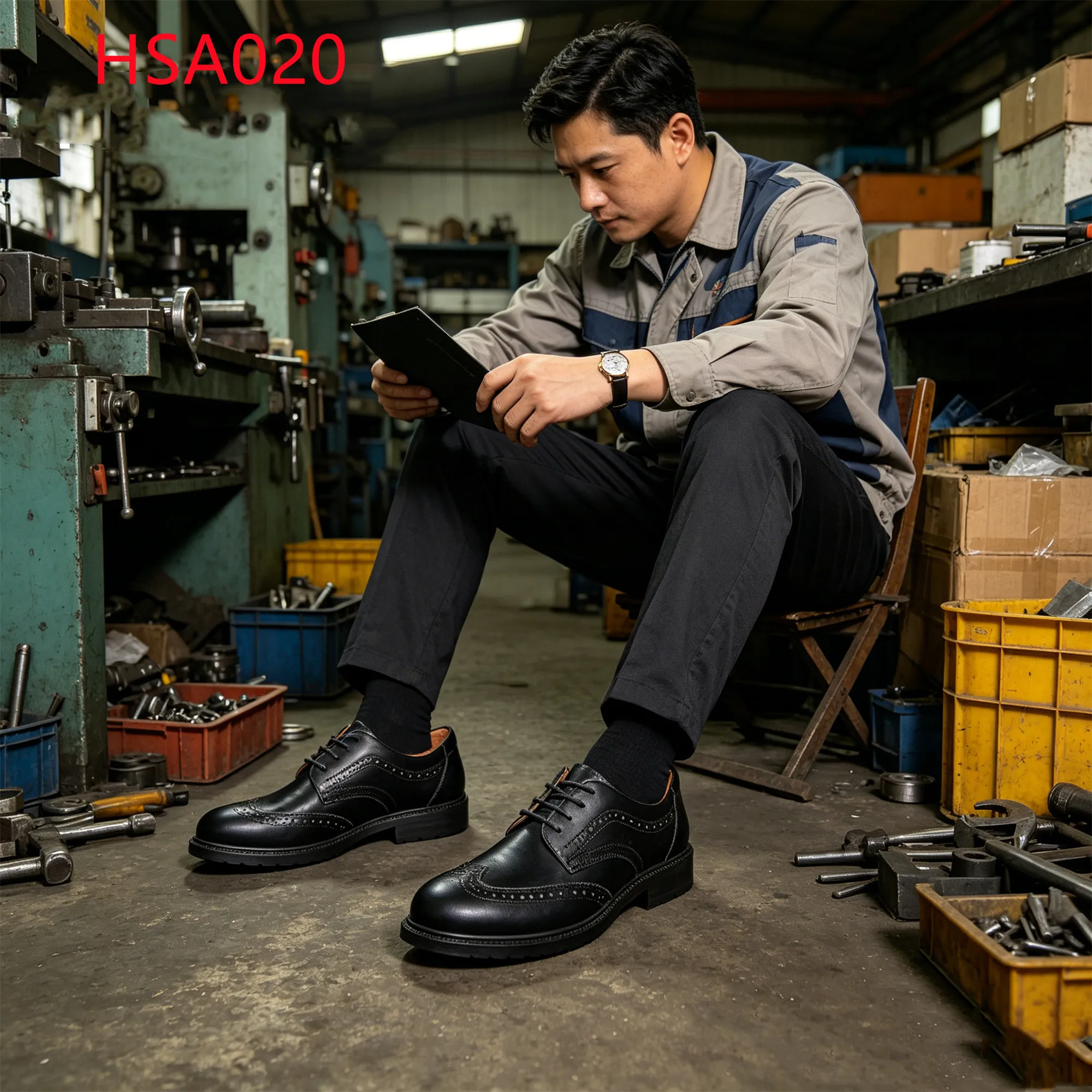 LXG,Site Inspection Full Grain Leather Upper Leader Work Shoes Workshop Supervision Anti-hit Manager Safety Shoes HSA020