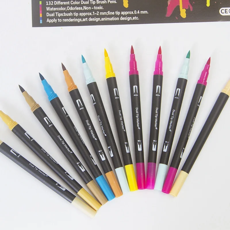 132 Colors Art Marker Brush Pens Colored Fine Point and Brush Tips
