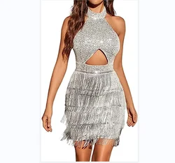 2023 New Ladies Wears Dresses Casual Elegant Women African Sexy Clothing Tassel Bodycon Night Club Patchwork Casual Dresses 