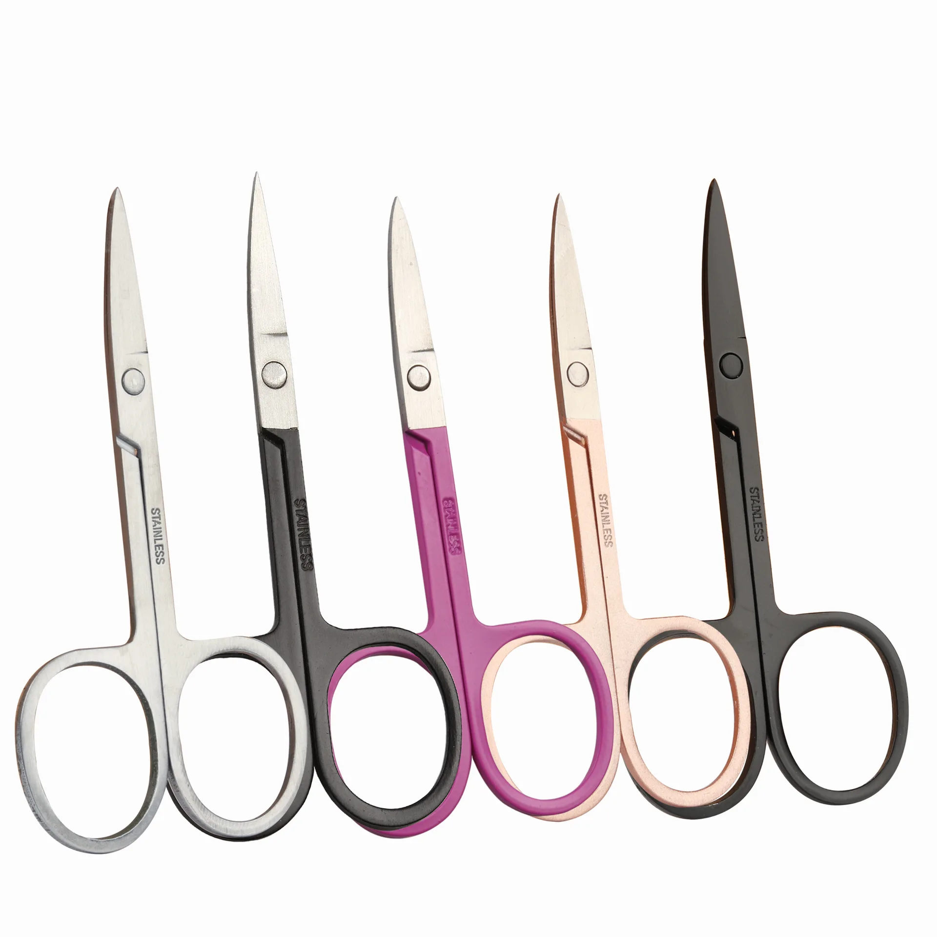 High Quality Stainless Steel Custom Color Scissors Beauty Tool Curved Eyebrow Scissors