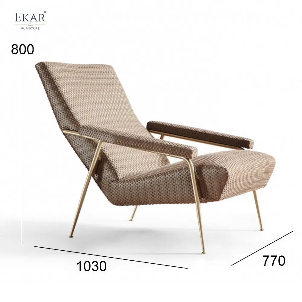 Wooden Frame Lounge Chair with High-Density Memory Foam Seat and Gilded Stainless Steel Base manufacture