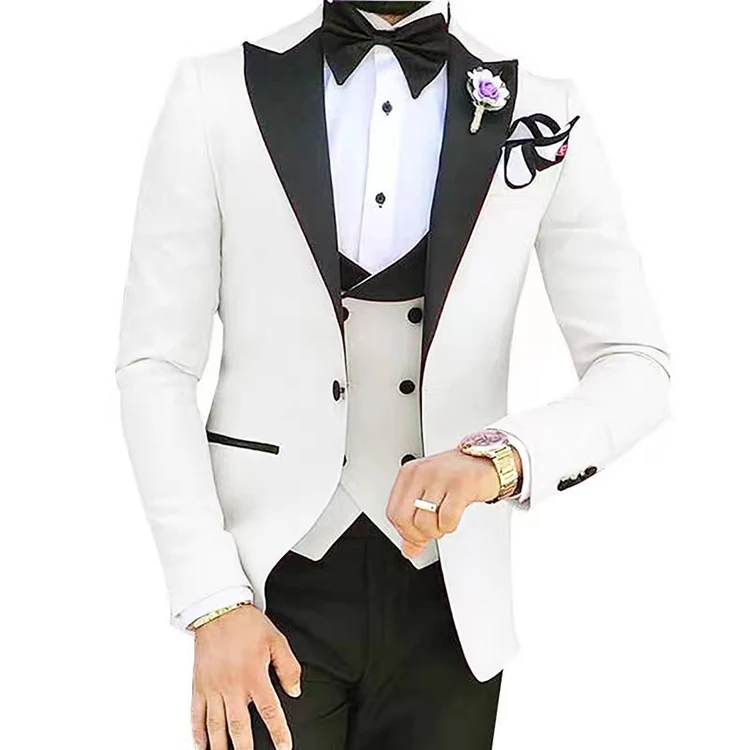 Made to measure White wedding bespoke tuxedo men suits 3 pieces_voghion.com
