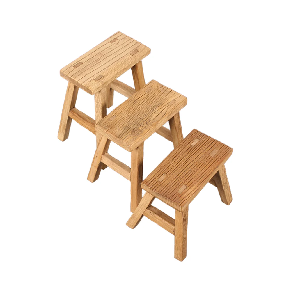 Antique Vintage Recycled  Rustic Reproduction Elm Wood Stool for Living Room Furniture