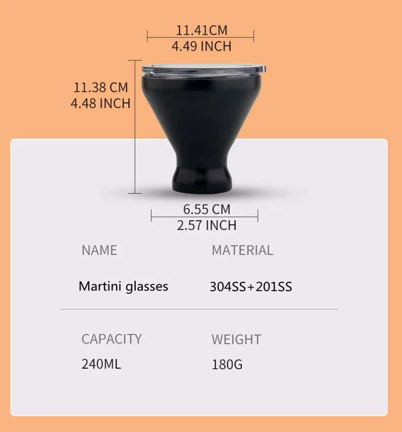 Stainless Steel 8oz Martini Glasses Insulated Margarita Wine Glasses