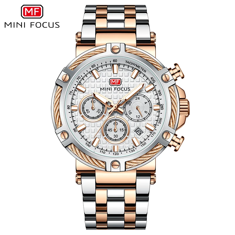 Mini Focus MF0470G Analog Wrist Watch Auto Date Min Hour and Second Watch Chronograph 3 ATM Waterproof Men Watches Own Brand