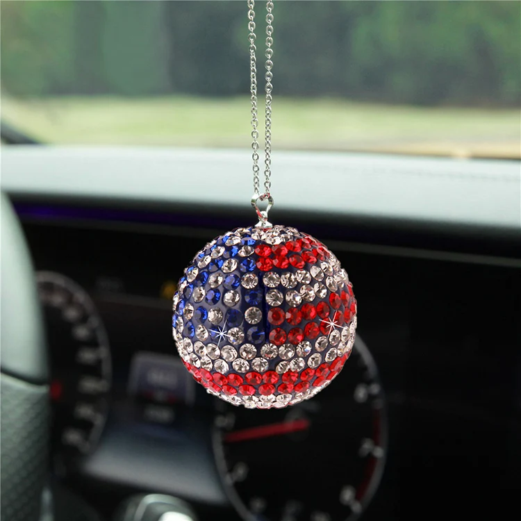 New Fashion Bling Bling Stainless Steel Rhinestone Car Auto Rearview Mirror Hanging Decoration Ball