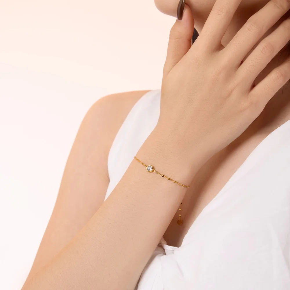 KAKODIY Exquisite Simple Design Jewelry 925 Sterling Silver Rhodium Plated 18K Gold Plated Lip Chain Round 5A Zirconia Pendant Bracelet Women detail 2