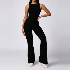 Women's Gym Fitness Yoga Jumpsuit Sports Bodysuit Waist Stitching Rubber Tight Briefs Shape Zipper Full Sleeveless Bodysuit