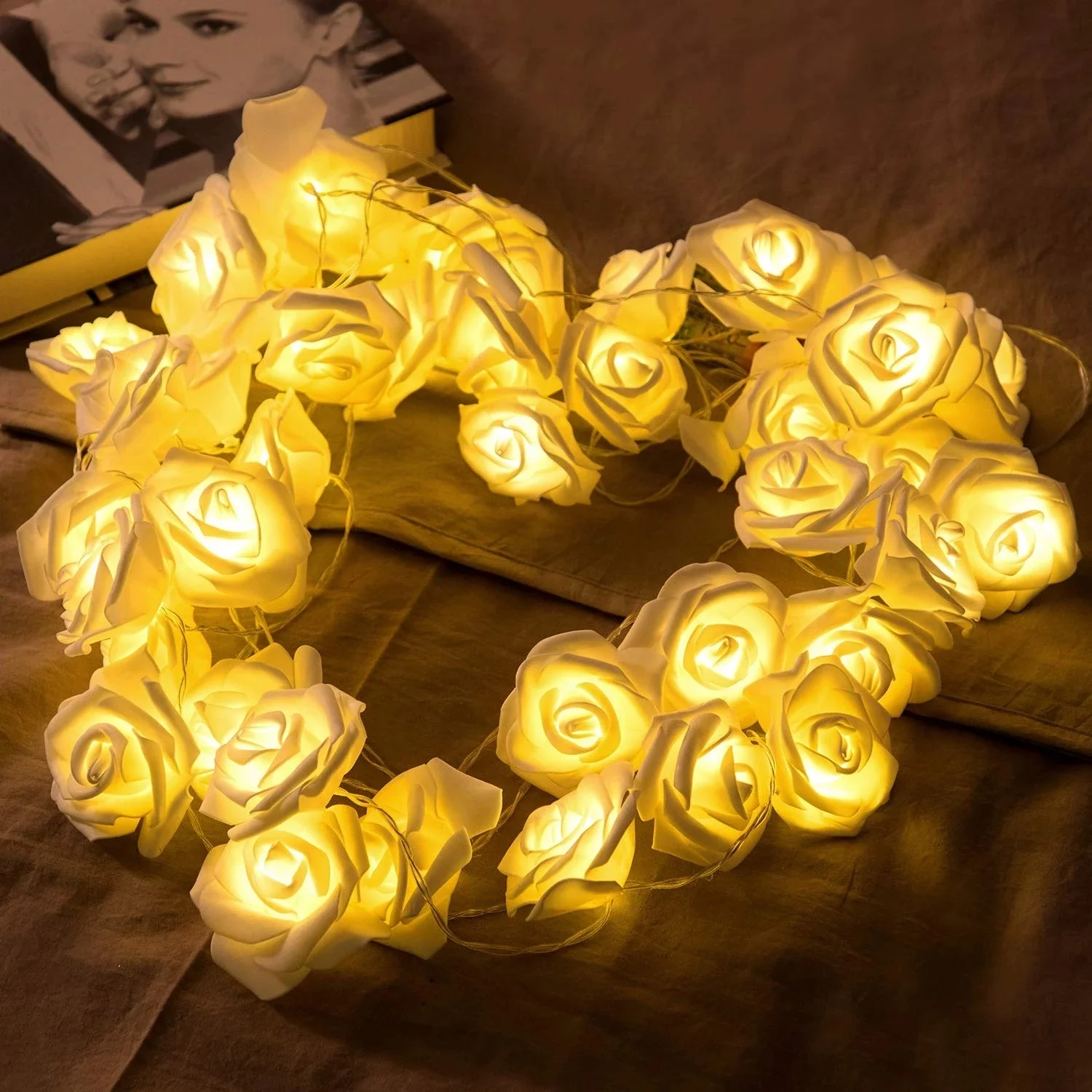 LED Artificial Rose Flower String Lights Garland Christmas Tree Lights for  Home Outdoor Valentine's Day Wedding Decor 10-80leds