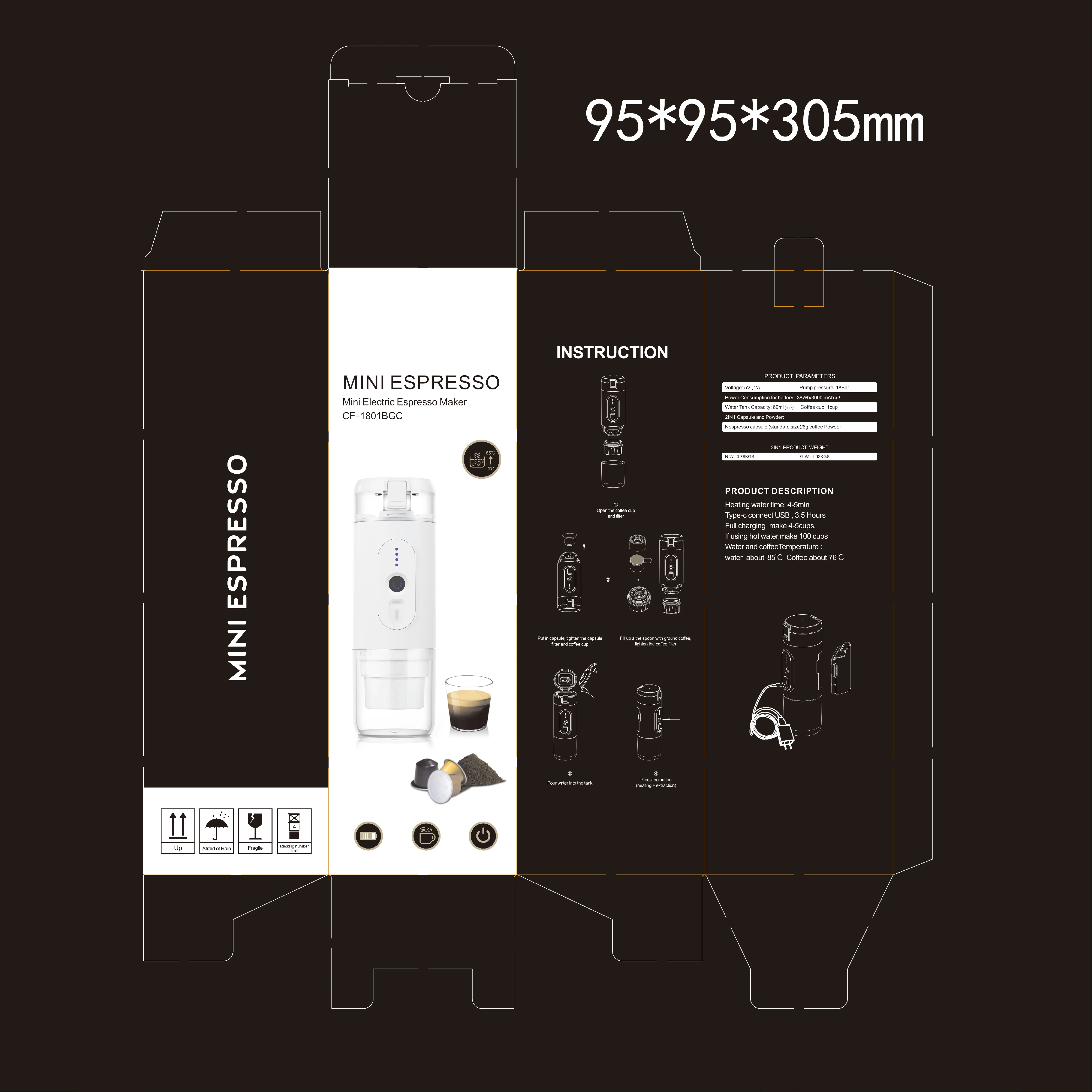 Portable Heating Water Mini Espresso Coffee Machine Cf1801bgc Buy