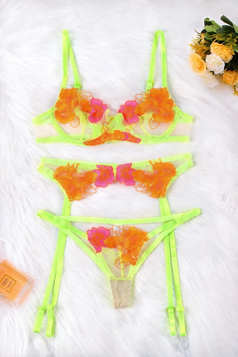 Neón de Encaje Sexy de Lencería Sensual Lencería Conjunto de Mujer de Mujer  De 3 Piezas Sujetador con Huesos Conjunto de Ropa interior Sexy S-XL Breve  Conjuntos ¡En oferta! / La mujer