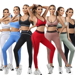 Wholesale Same Brand Front Logo Leggings Women's Yoga Set High Waisted Anti-Bacterial Breathable Sportswear Workout Pilates Gym