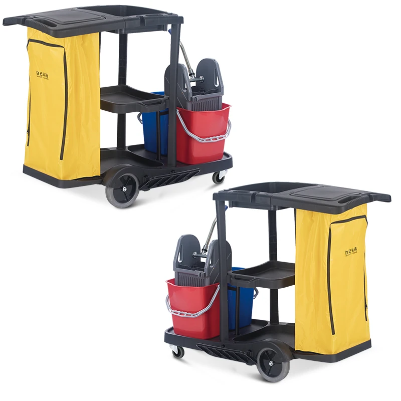Больничная тележка с ведром для швабры пластиковая большого объема уборки многофункциональная