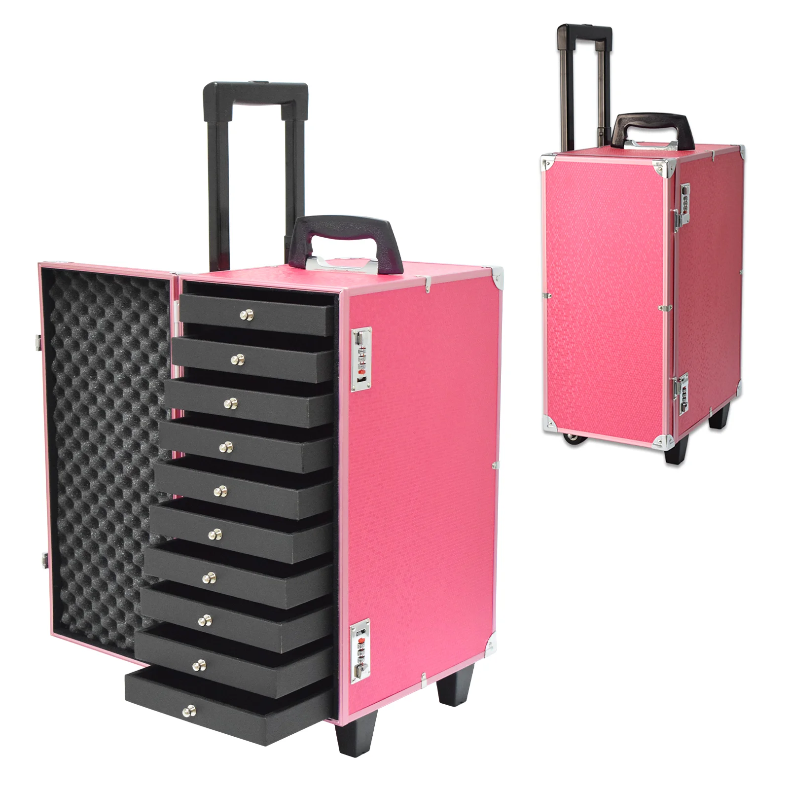 Rollender Schmuckkoffer Mit Fächern,Schmuck-trolley Für Verkäufer Mit Schubladen,Aluminium-schmuckkoffer Mit Rädern