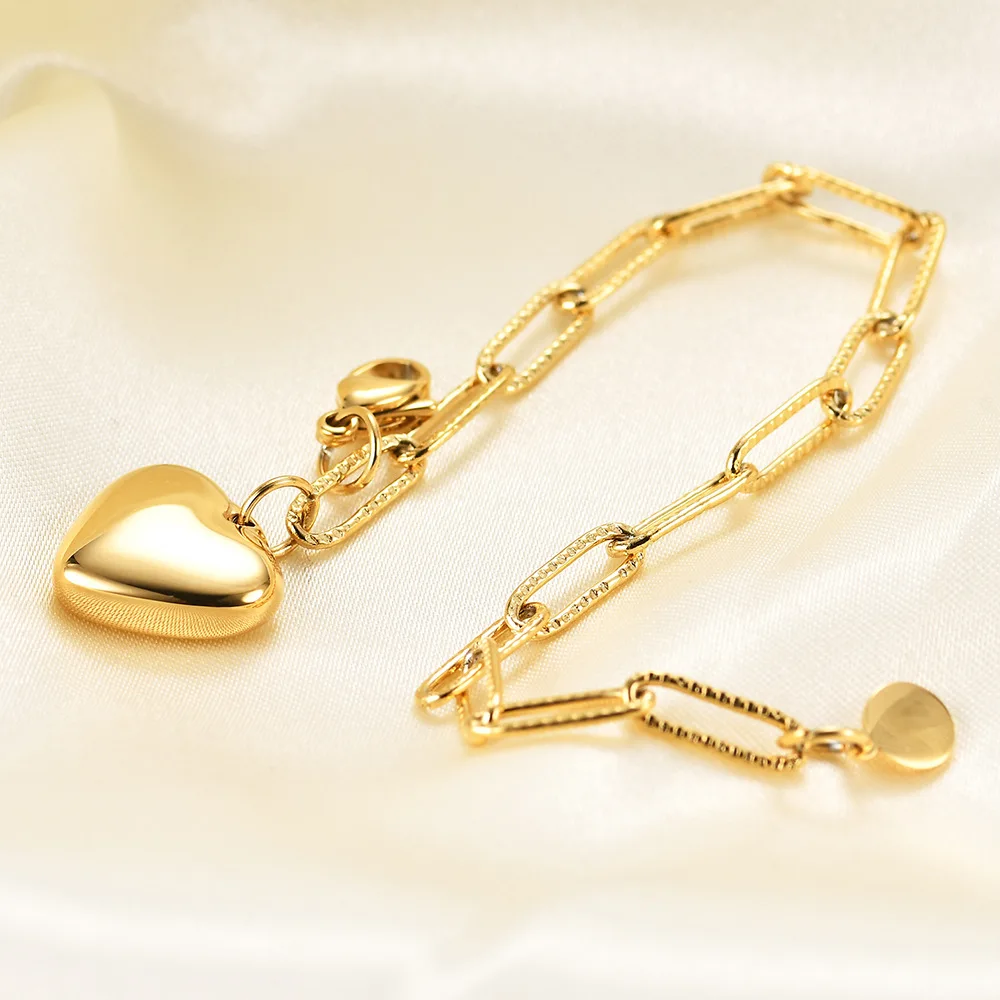 2022 New Arrival Rectangular Chain Bracelet Stainless Steel Bracelet Romantic Heart Pendant Bracelet for Women Girls