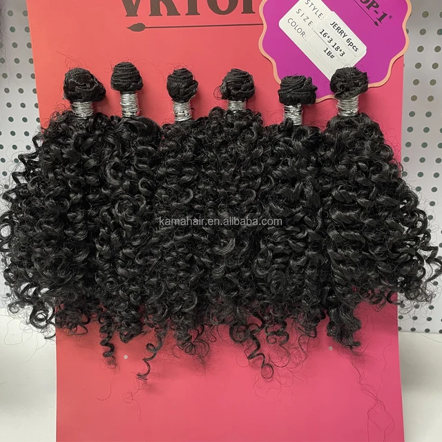KAMA 18in 16in Jerry Curly Hair Extension Bundles Mixed Blended Hair Weave Bundles Mixed Human Hair Blend Wholesale