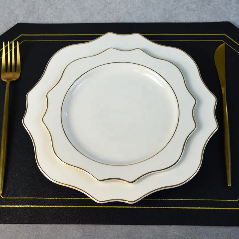 Ceramic Porcelain Gold Rim Serving Plates Back to School 8inch 10inch Customized Color Handpainted Dish with Your Logo