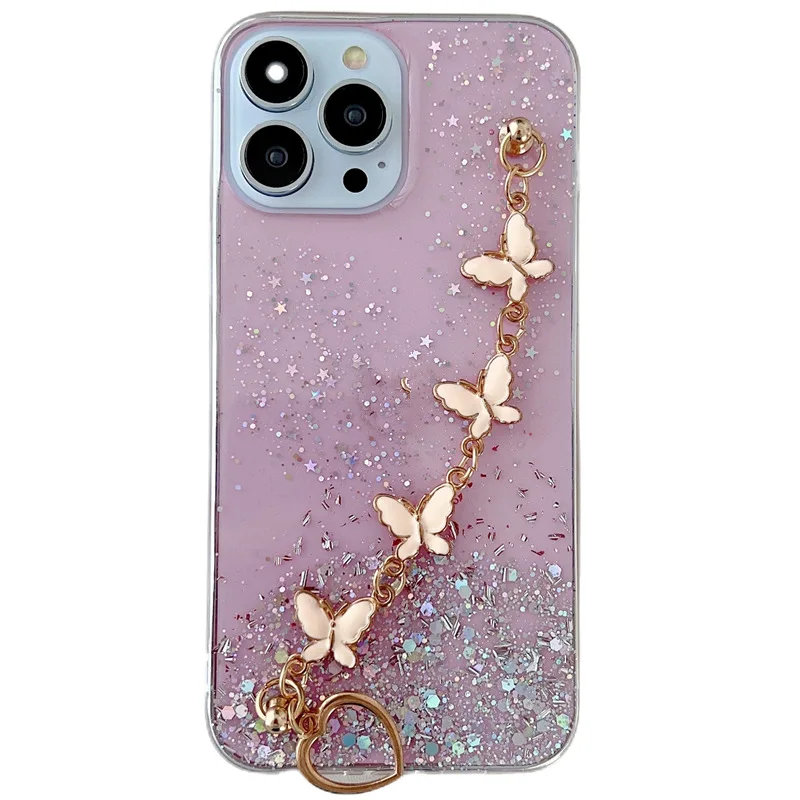 Quicksand Mobile Phone Case Gradient With Chain Mobile Phone Case Suitable for iPhone 16 15 14 13 12