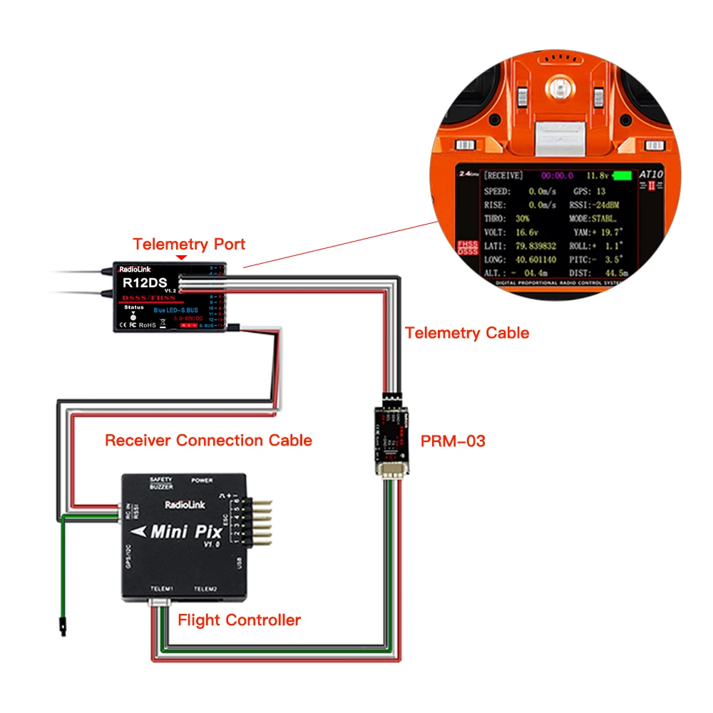Ricevitore RadioLink R12DS 12 Canali 2.4GHz Per Trasmittenti AT10 AT10II – Marca XT-XINTE