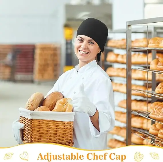 Tie Back Chef Hat for Men Adjustable Chef Cap Chefs Bandana Skull Cap Black Breathable Cooking Hat for Men Women