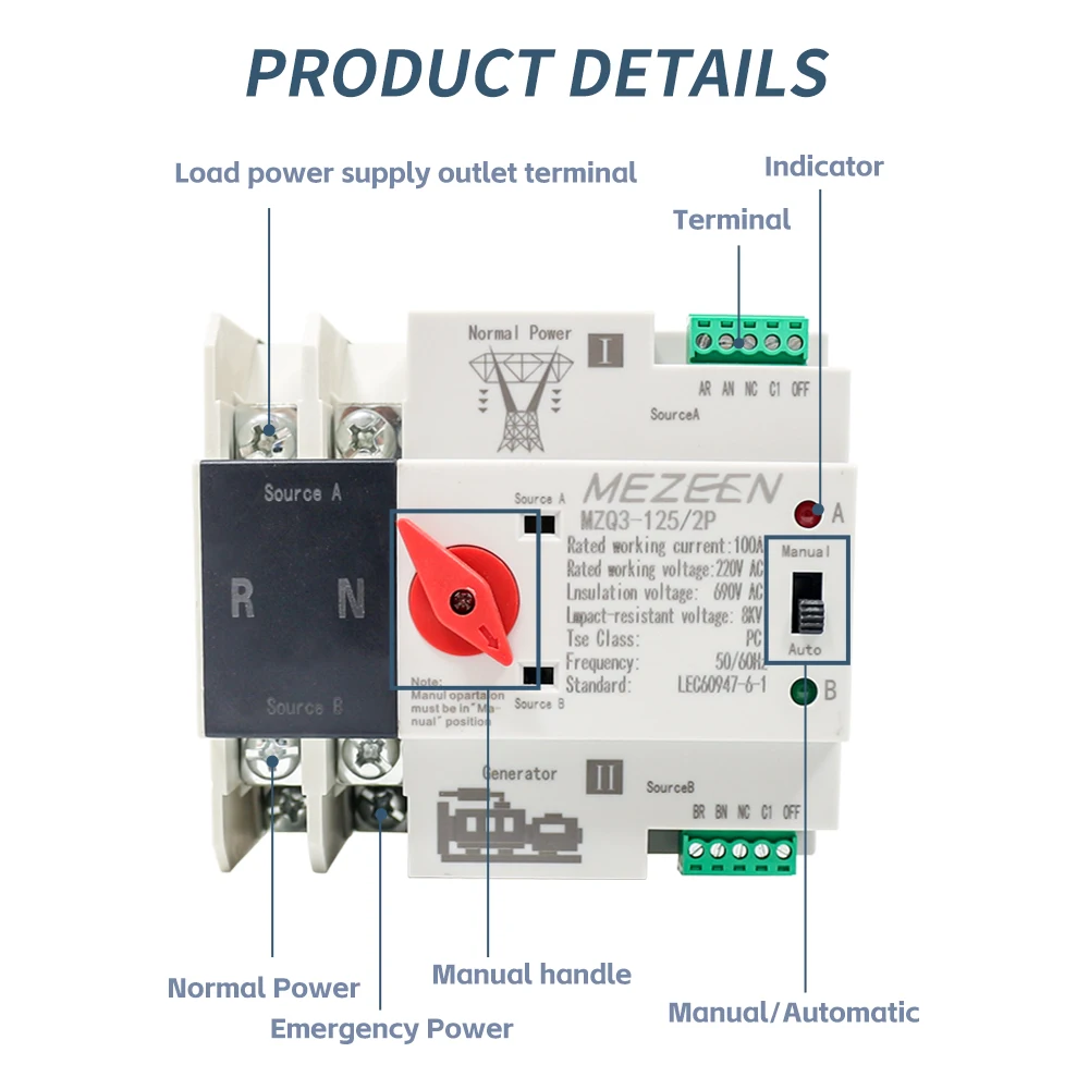 Rack Mount Static Power Transfer Switch 4P 650A Ongrid Solar Transfer Switch ATS Changeover Switch