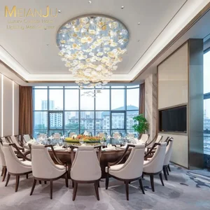 Zhongshan Modern Cognac Glass Lotus Leaf Lamp Light Fixture Premium Luxury Indoor Hanging Pendant Chandelier for Hotel