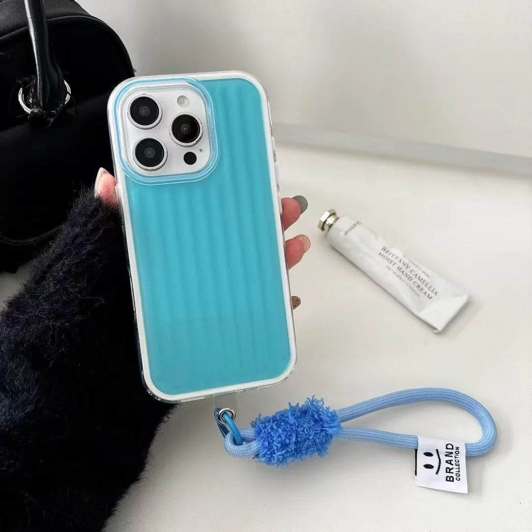 Luxury TPU+PC Phone Case for iPhone 16 Pro Max Shockproof Colorful Short Strap Hand Strap Back Cover High XS Max for iPhone 15 P