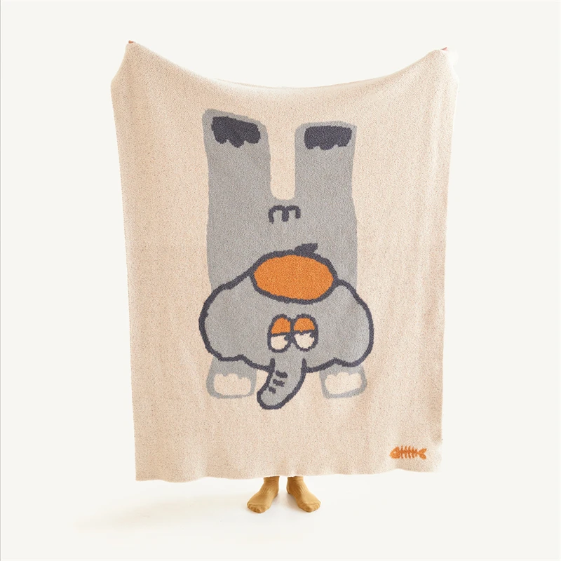 AYD OEKO-TEX high-quality cute elephant soft and warm jacquard knitted blanket that children love