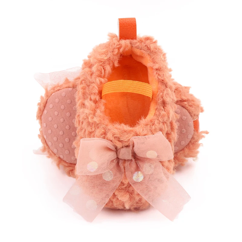 Baby Infant Toddler Girls Cotton Soft Sole Plush Bow Flower Slippers Slip on Mary Jane  Dress Shoes Princes Shoes Gift manufacture