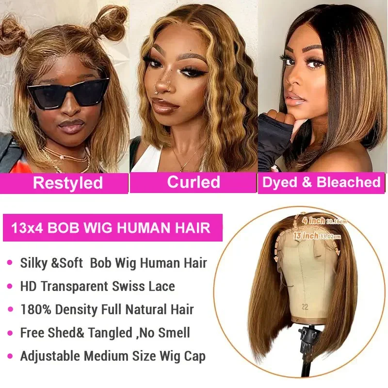 Naisten Suora Lyhyt Bob-hiusperuukki Brasilialainen 13x4 Lace Front Peruukki Pianovärillä Halpa_voghion.com