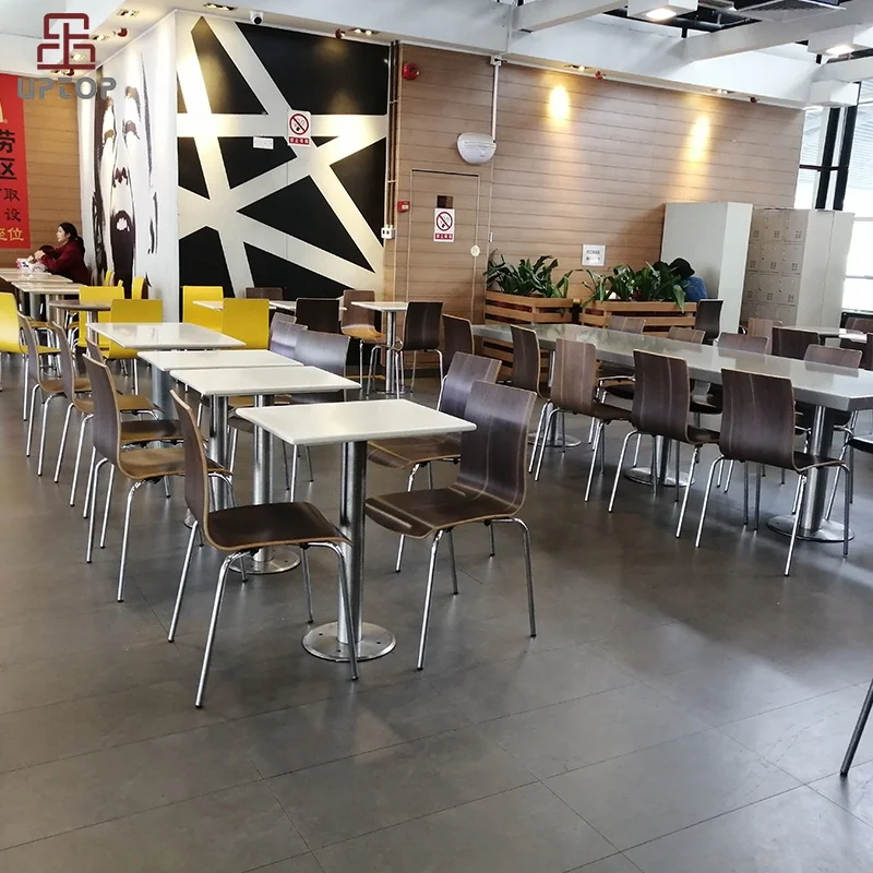 Quick Delivery Low Price Modern Fast Food Furniture Set Bend Wood Restaurant Chairs and Marble Table