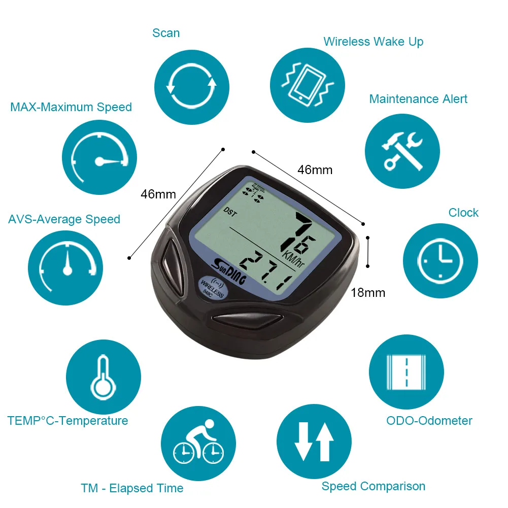 Multi Function Digital  Bicycle Speed Meter Waterproof Wireless Bicycle Computer LCD with Back Light for Mountain Bike